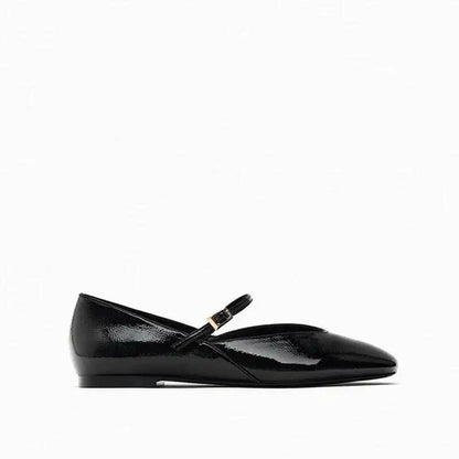 أحذية نسائية ربيعية مصممة باللونين الأحمر والأبيض والأسود للنساء أحذية باليه كاجوال بمقدمة مستديرة أحذية مسطحة من الجلد اللامع للمكتب للنساء