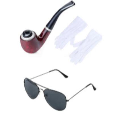 Halloween Dress Up Accessories Navy Cap Scarf Tie Sunglasses Cigarette Holder Chain assel Rudder Brooch Sailor Navy Set of Eight