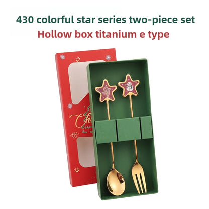 Christmas Themed Cutlery Set Stainless Steel Creative Cartoon Knife Fork Spoon 2/4/6pcs Set Holiday Gift Cutlery Decoration
