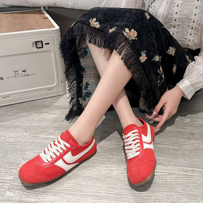 Shoes for Women 2025 Spring Autumn New Genuine Leather Ladies Moral Training Vulcanized shoes Retro Casual Flat Women's Sneakers