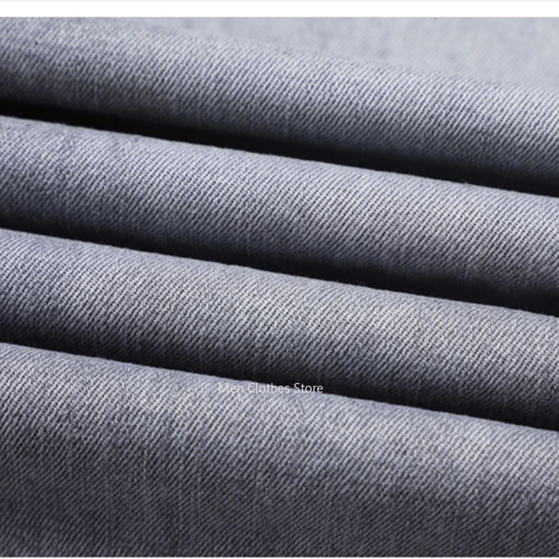 2024 Brand Thin or Thick Material Men's Elastic Cotton Jeans Fashion Gray Comfortable Denim Business Casual High Waist Pants