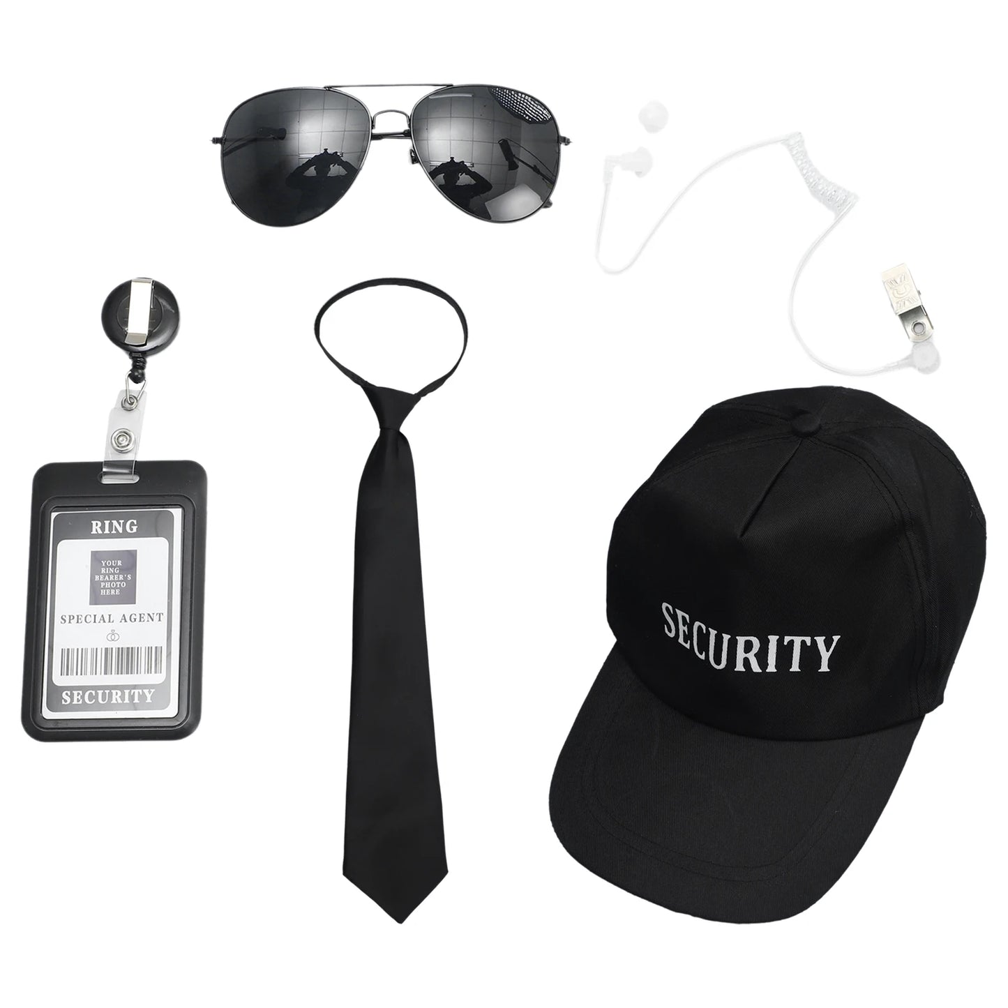 Agent Accessories Set Tie Earplugs Work Brand Glasses Hat Secret Security Service Costume for Teens Adults Cosplay Game Party