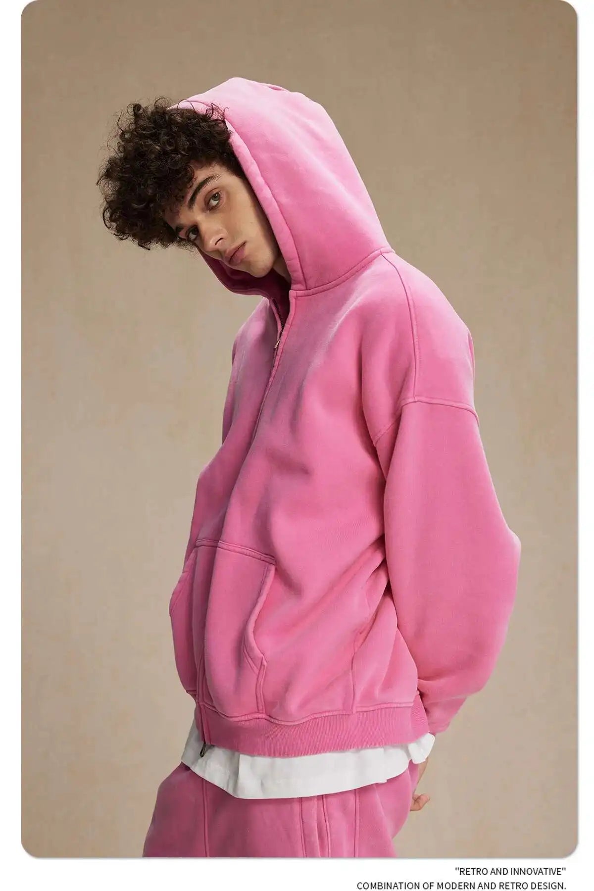 IEFB Men's Wear Wax Printing Vintage Male Hoodies Oversized Loose Zipper Water Washed Plush Sweatshirt Trendy New 9C9349