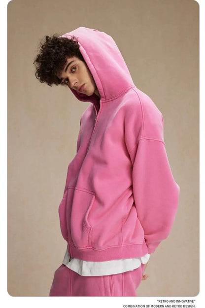 IEFB Men's Wear Wax Printing Vintage Male Hoodies Oversized Loose Zipper Water Washed Plush Sweatshirt Trendy New 9C9349