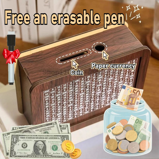 Wooden Piggy Banks, Dollar Cash Boxes, Reusable Assembled Cash Boxes, Home Decorations, with Savings Goals and Figures