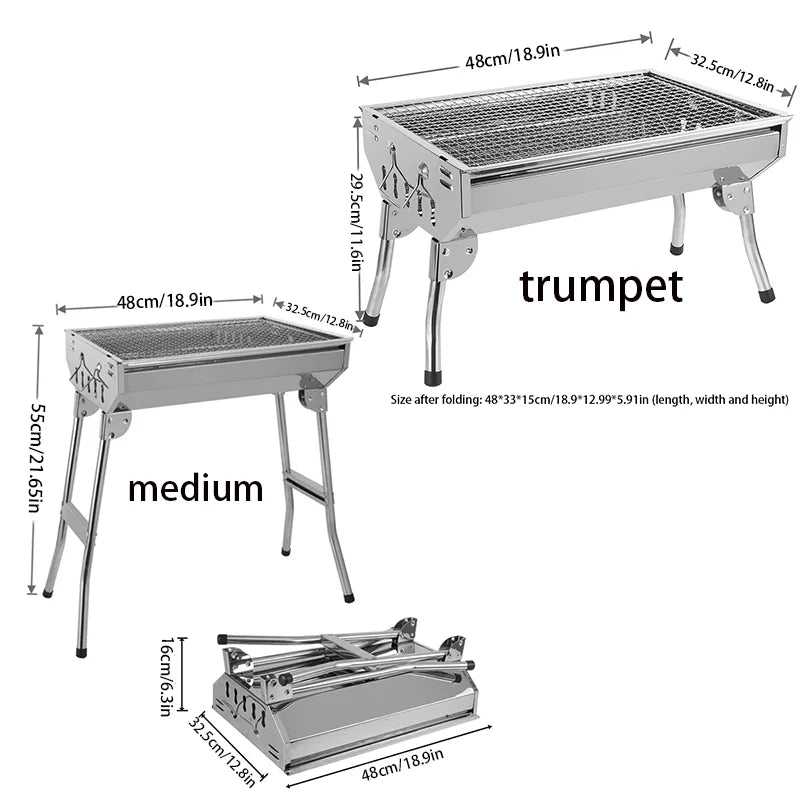 شواية من الفولاذ المقاوم للصدأ، شواية منزلية قابلة للطي، شواية محمولة، للاستخدام الخارجي! أحضر معك شواية إلى عالم التخييم.