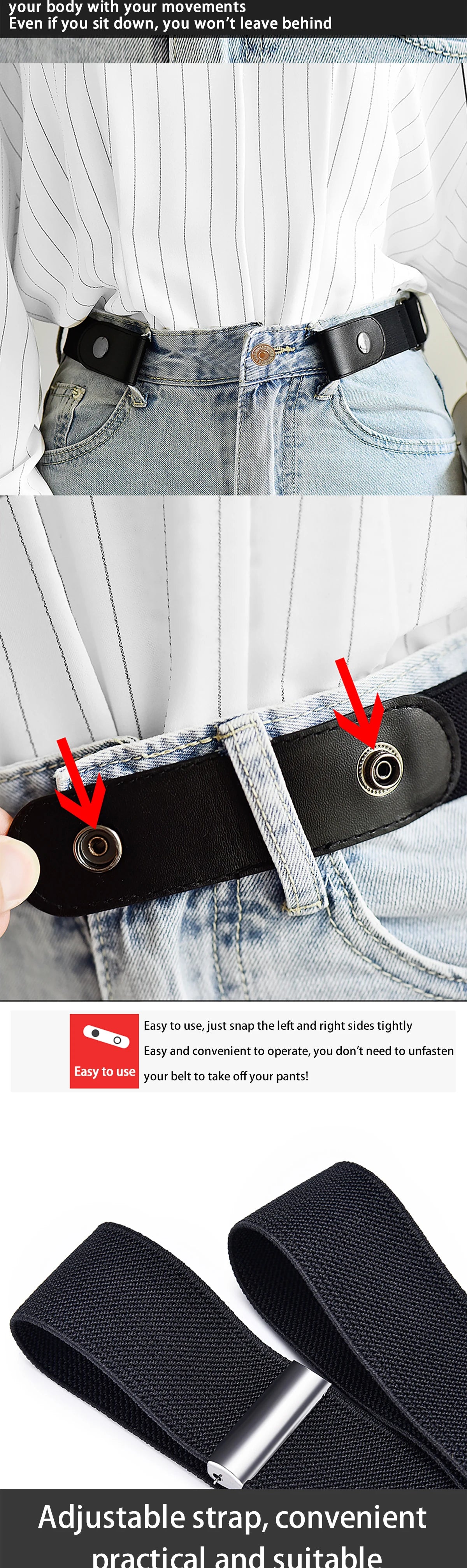 Simple Fashionable Women's No Buckle Stretch Elastic Waist Belt Men Woven Invisible Lazy Belt Length Adjustable，For Jeans、Dress