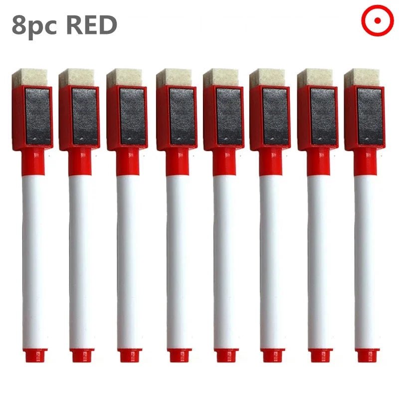 8PC Magnetic Colorful Whiteboard Pen Black White Board Markers Built In Eraser School Supply children's Graffiti Drawing pen