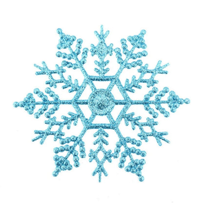 12Pcs/Set 10cm Plastic Gold Silver Glitter Powder Snowflake Xmas Ornaments Pendant Christmas Tree Decorative Hanging Snowflake