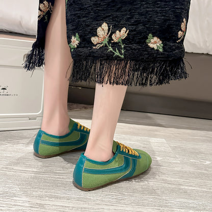 Shoes for Women 2025 Spring Autumn New Genuine Leather Ladies Moral Training Vulcanized shoes Retro Casual Flat Women's Sneakers