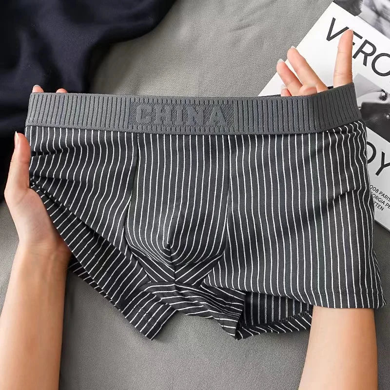 1Pcs Boxer Shorts Men's Underwear Sexy Panties Cotton Striped Man Underpants Male Boxers Homme U Convex Lingerie Free Shipping