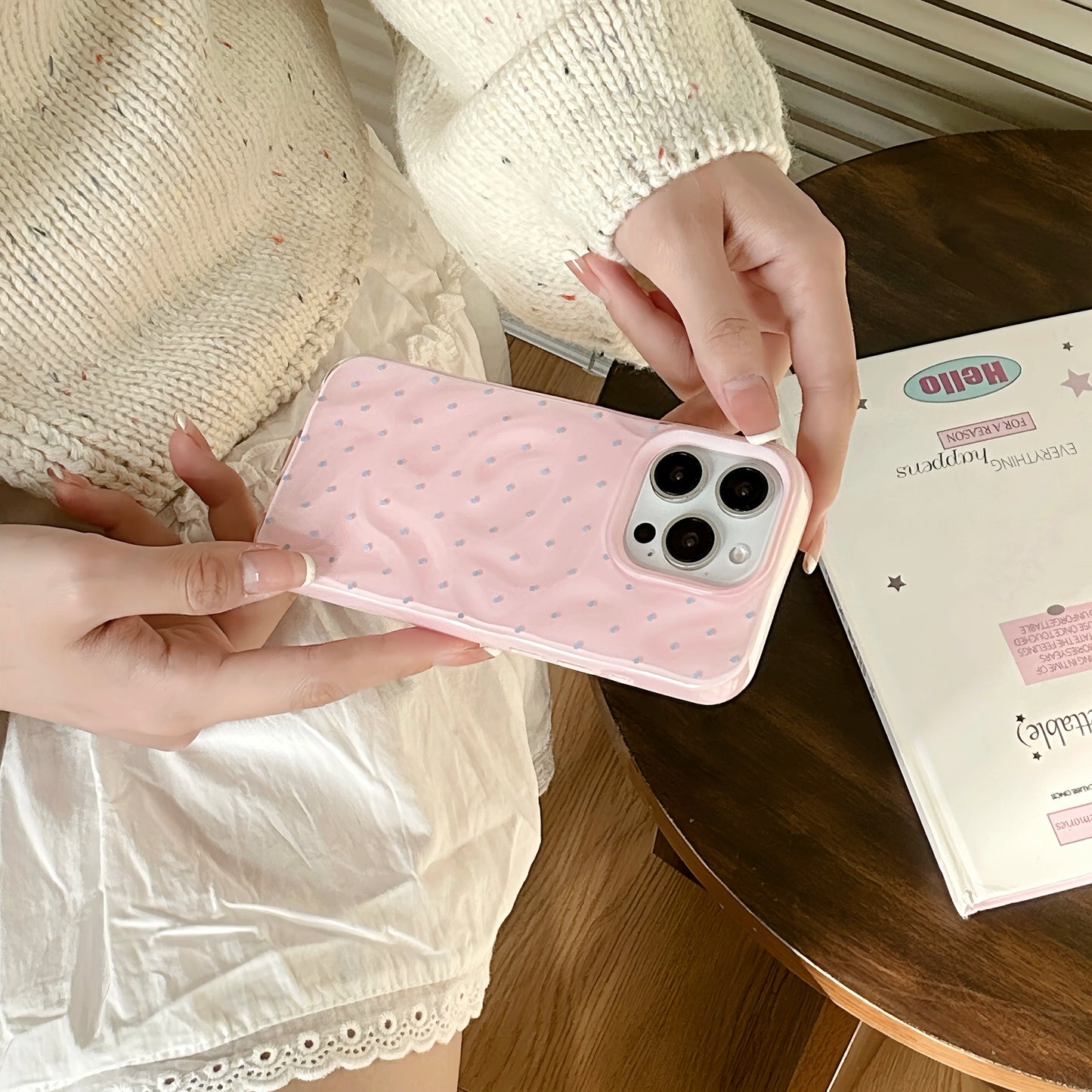 Korean ins Simple Full Screen Wave Point Wrinkles Phone Case for iPhone 16 15 14 13 Pro Max Back Cover Fund