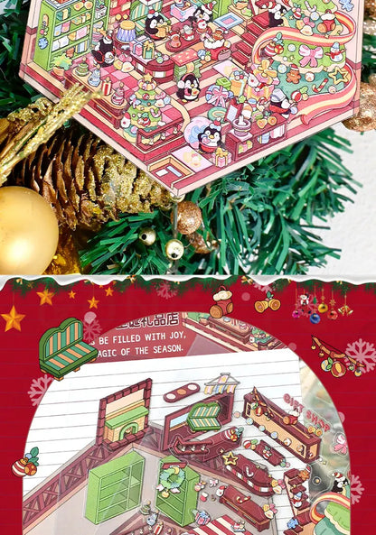 Christmas Theme DIY 3D Sticker Cartoon Pocket Cabin Scene Stacking and Pasting Festival Birthday Gift for Kid Child Student
