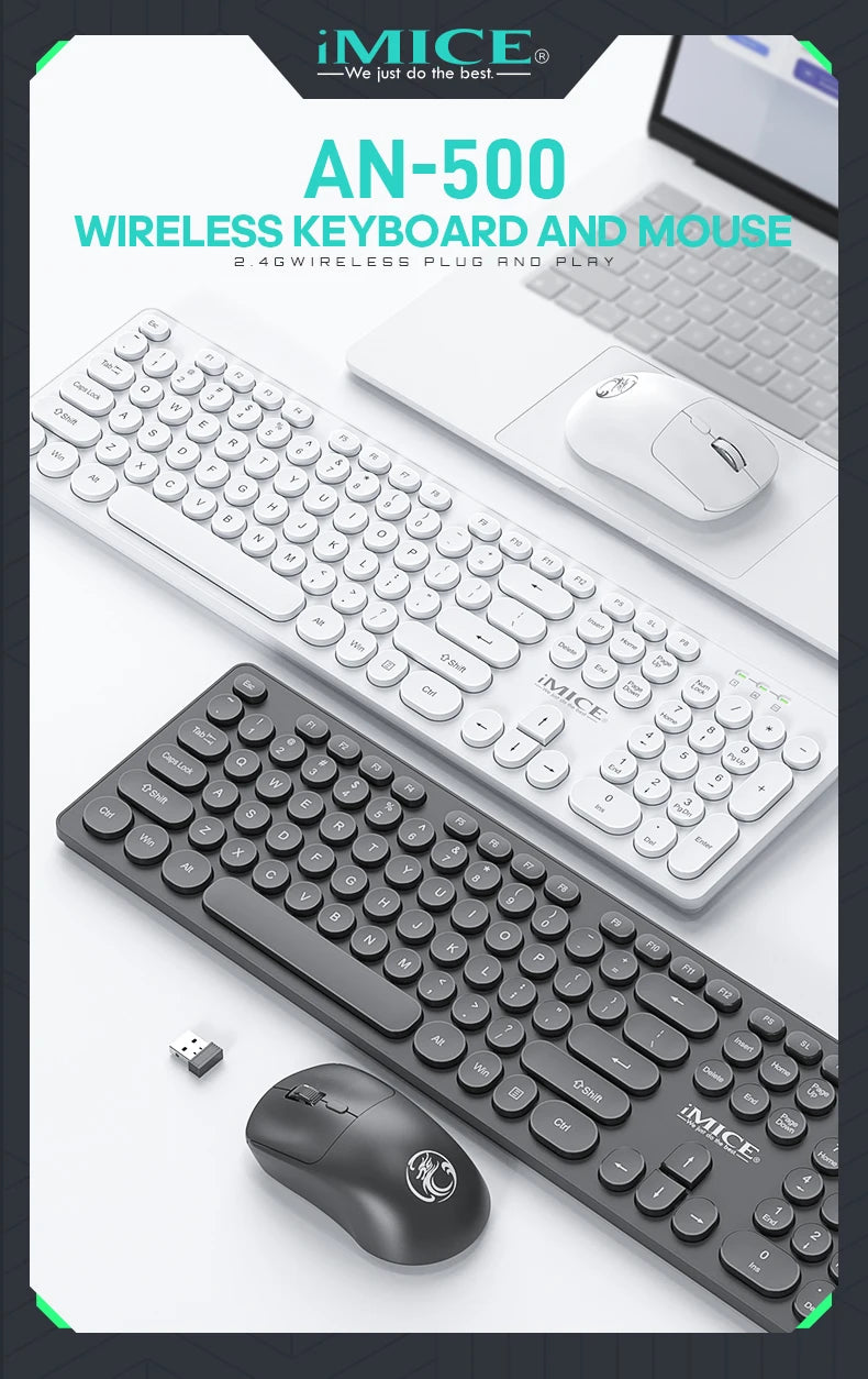 Wireless Keyboard and Mouse Combo - Full Size Wired Backlit Gaming Keycaps Optical Mouse with Adjustable DPI for Business Office