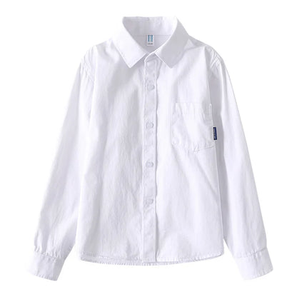 Kids Clothes Girls 8 To 12 Cotton Children Long Sleeve White Shirts Primary School Uniform for Teenage Boys Button Tops 6-16Yrs