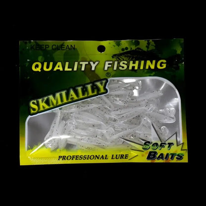 50 قطعة من طُعم صيد السمك الناعم الصغير، طُعم دودة ذيل حرف T، طُعم صناعي من السيليكون، أدوات صيد سمك البايك