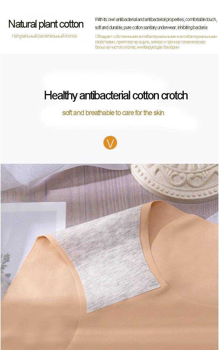 3Pcs Plus Size Underwear Women's Panties Ice Silk Solid Color Ladies Seamless Underpant Girls Briefs Breath Sexy Lingerie Female