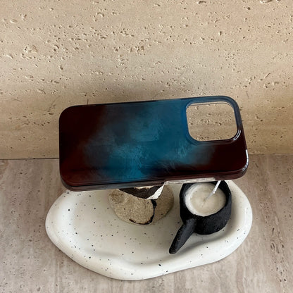 Korean INS Full Covered Blue & Brown Gradient Double Layers Chic Phone Case for iPhone 16 15 14 13 Pro Max Back Phone Cover Capa