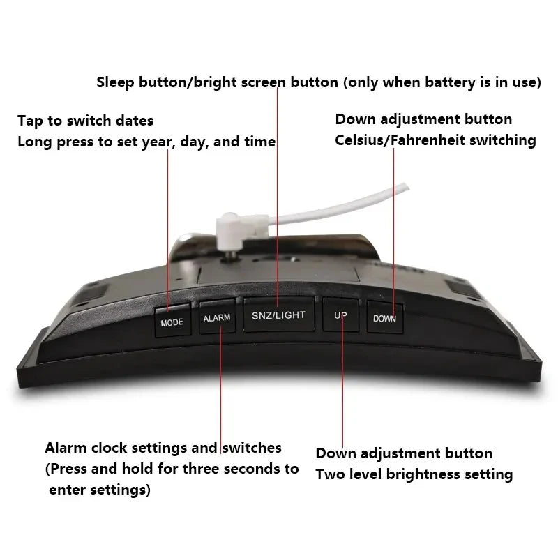 ساعة إلكترونية منحنية إبداعية، شاشة LED كبيرة، بطارية قابلة للشحن، مرآة مزدوجة الأغراض، ساعة منبه مخصصة لغرفة نوم الطلاب