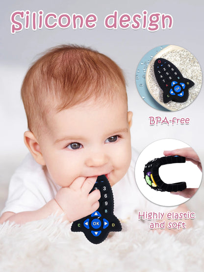 Baby Silicone Teether Toys BPA Free Remote Control Shape Teether Rodent Gum Pain Relief Teething Toy Kids Sensory Educational