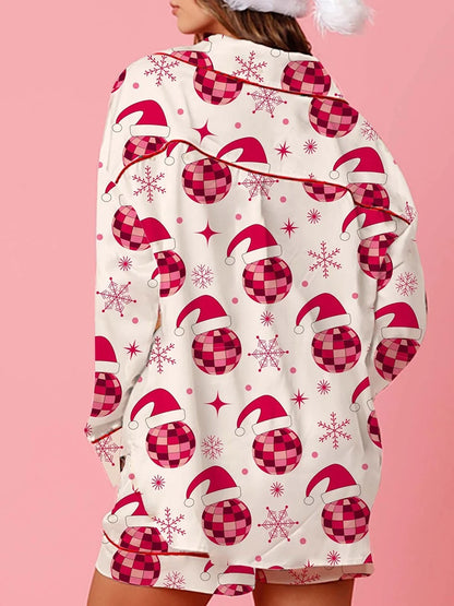 Women s 2 Piece Lounge Set Cozy Reindeer Christmas Tree Print Top and Bottom Pajama Set for Winter Nights