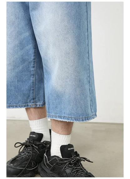 Harajuku Vintage High Waist Black Retro Washed Denim Shorts Women's Fashion Casual Loose Fit Y2K Streetwear Mid Long Short