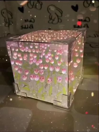 Creative DIY Tulip Flower Sea Cube Three-Dimensional Small Night Lamp Material Package for Girlfriend Couple Girlfriend Gift