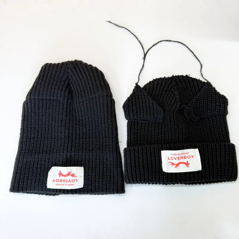 Winter Skullies Hat Unisex Cat Ear Hat Warm Crochet Knitted Hat Costume Beanie Hat Women Christmas Gift Hip-hop Cap Cold Hat
