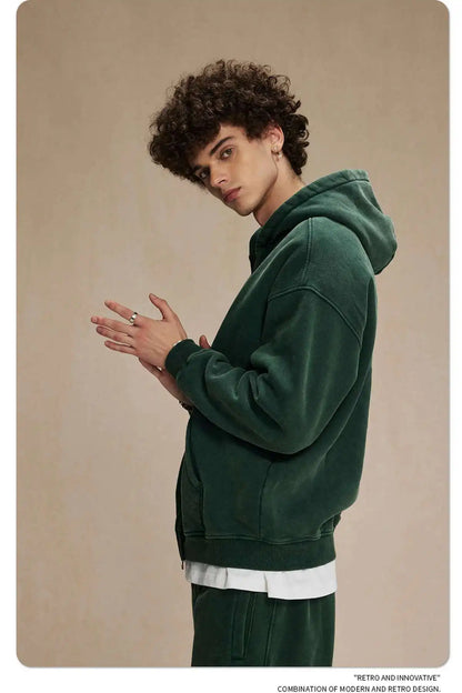 IEFB Men's Wear Wax Printing Vintage Male Hoodies Oversized Loose Zipper Water Washed Plush Sweatshirt Trendy New 9C9349