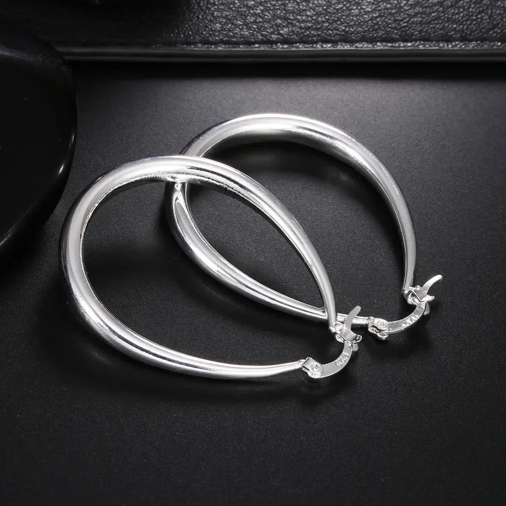 41MM Silver Color  Smooth Circle Big Hoop Earrings for Women Fashion Party Wedding Jewelry Christmas Gifts