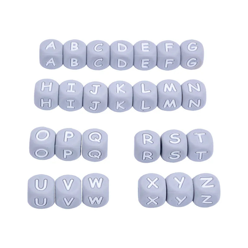 Clearance_12mm 26Pcs Silicone Letter Beads 15 Colors Colorful Alphabet Silicone Chewing Bead for Pacifier Clip Chain Not Choose