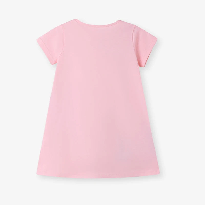 Kids Clothes Baby Girls 2025 New Summer Children's Clothing Cotton Appliques Cartoon Sun Rainbow Pink Dresses Holiday Gifts