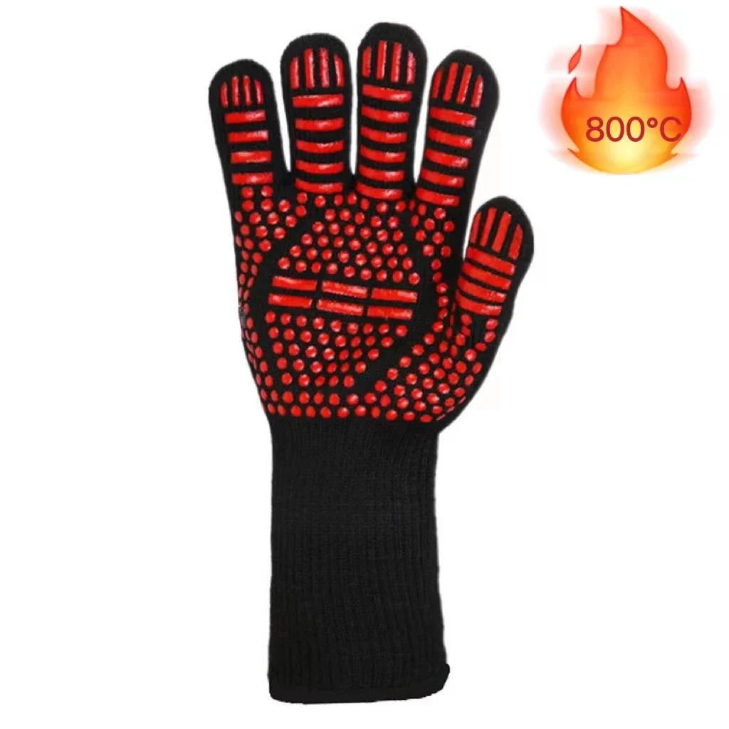 BBQ Gloves Silicone Heat-Resistant Glove Kitchen Microwave Oven Mitts 500 800 Degree Fireproof And Non-Slip Barbecue Gloves