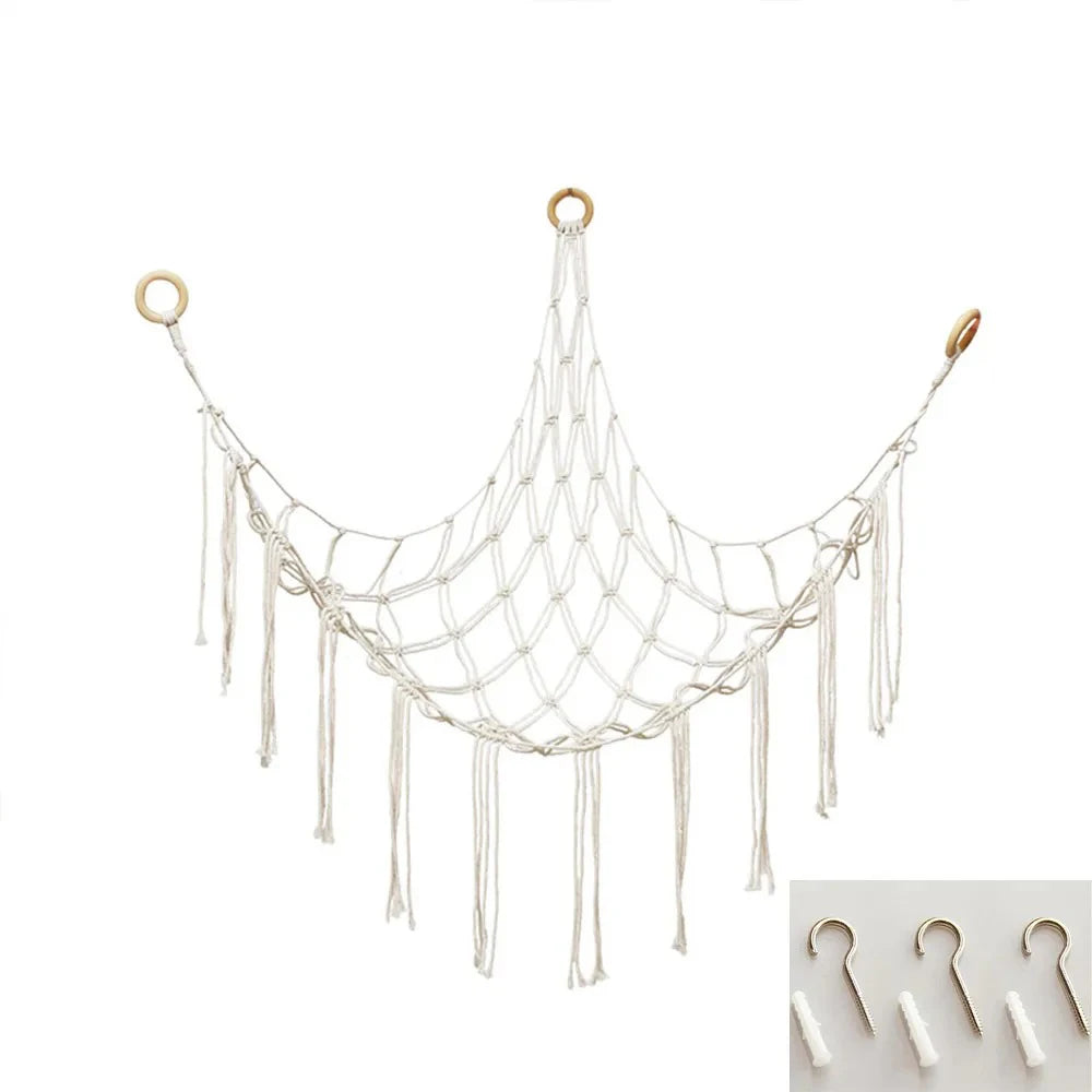 Large-capacity plush animal hammock net weaving Bohemian home decoration corner toy storage organizer plush toy hanging net