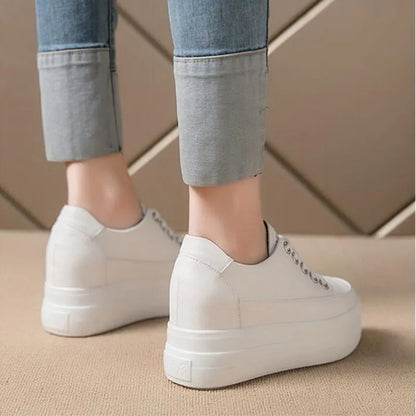 Women's Sneakers 2022 New Casual Shoes Woman Autumn Comfortable Breathable White Shoe 8CM Heels Height Increasing Platform Femme