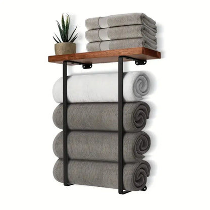 Bathroom Towel Rack Made of Iron and Wooden Wall Mounted Shampoo Shelf Shower Holder Toilet Storage Bar Hardware Accessories