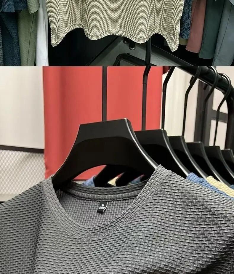 MINISO Bamboo Mesh Ice Silk T-shirt Men's Short sleeved Round Neck New T-sleeved Men's Bottom Shirt Summer Solid Color Men's Top