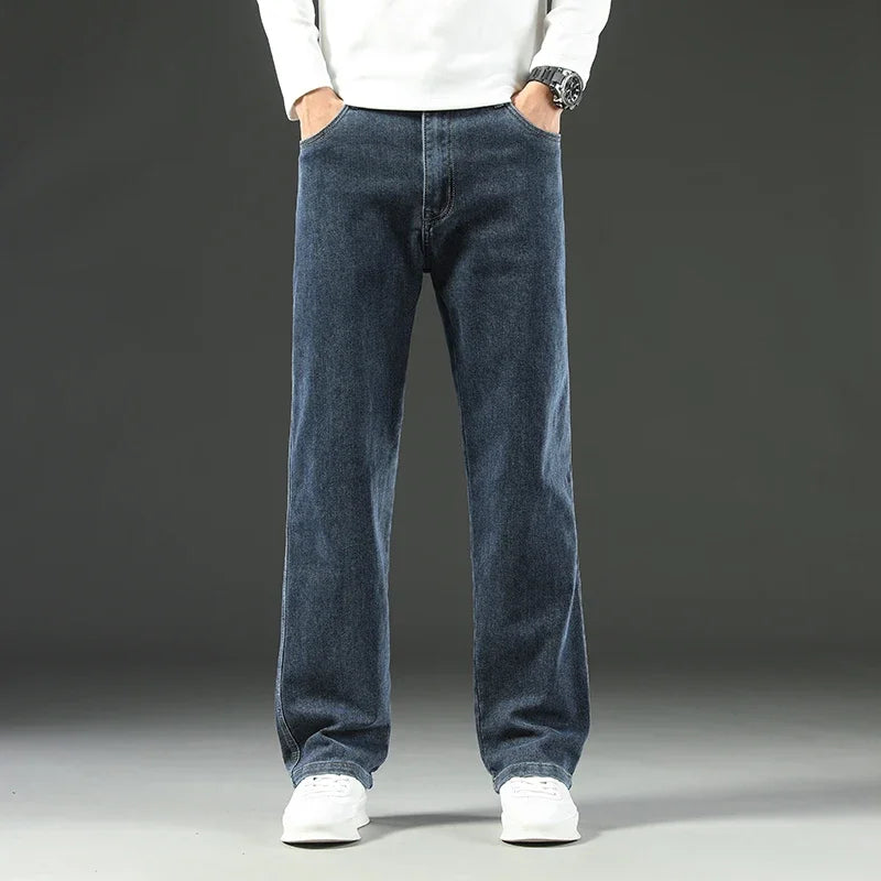 2025 New Spring and Autumn Men's Jeans, Loose, Comfortable, Straight, Business Casual, Versatile Wide-leg Business Trousers