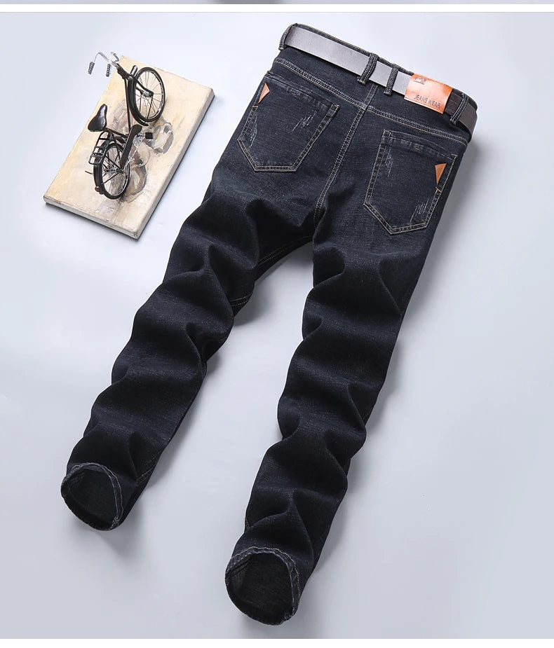 2025 New Business Men's Jeans Casual Comfortable Straight Stretch Fashion Classic Premium Blue Black Denim Pants Large Pants