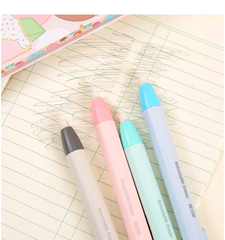 Press Retractable Pencil Eraser Correction Supplies Pen Style Pencil Rubber Writing School Supplies Stationery