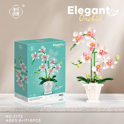 Building Blocks Orchid Flowers Bouquet Flower Blocks Bonsai Plant Model Bricks Romantic DIY Home Decoration Toy for Kids Gift