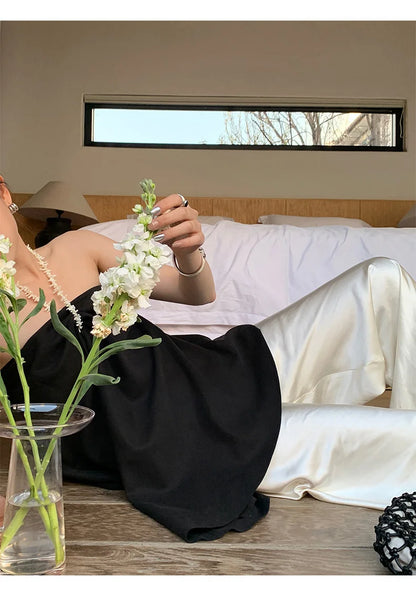 Satin Wide Leg Pants Long Floor Casual Pants Women's Summer