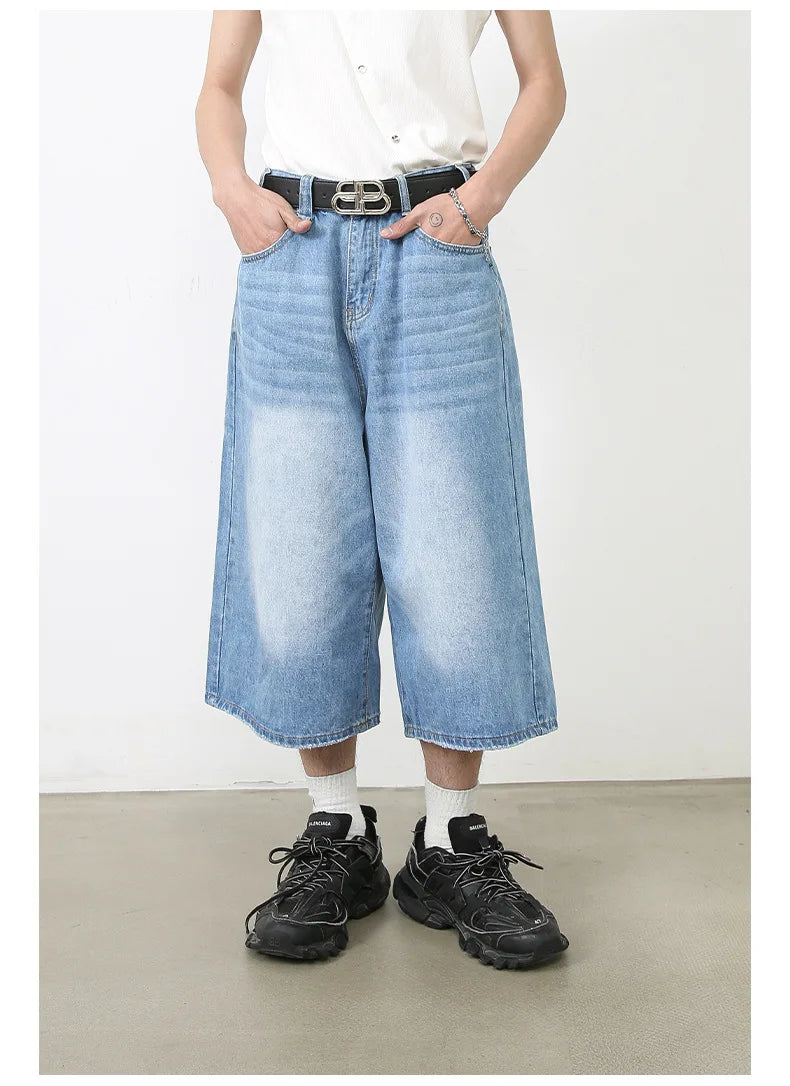 Harajuku Vintage High Waist Black Retro Washed Denim Shorts Women's Fashion Casual Loose Fit Y2K Streetwear Mid Long Short