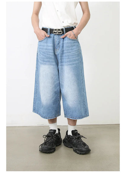 Harajuku Vintage High Waist Black Retro Washed Denim Shorts Women's Fashion Casual Loose Fit Y2K Streetwear Mid Long Short