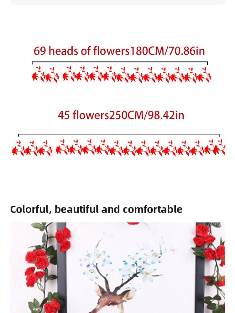 2.5m 1.8m Rose Artificial Flower Vine For Wedding Garland White Pink Home Room Wedding Decoration Silk Artificial Rose Vine Han
