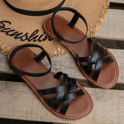 Shoes for Women 2024 Summer New Women Flat Sandals Bottom Roman Strap Sandals with Non Slip Rubber Soles Ladies Daily Sandalia