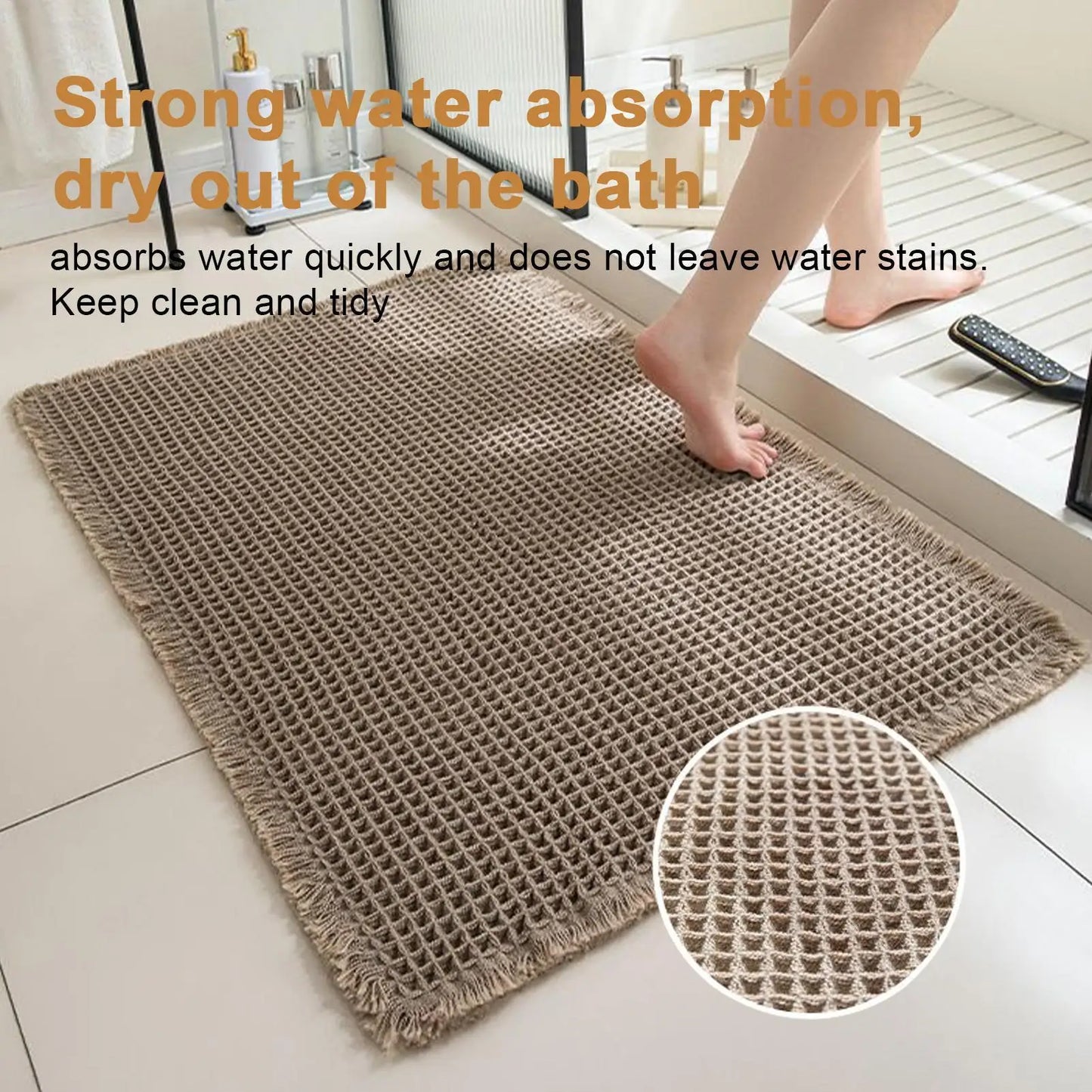 Bath Mat Bathroom Rugs Shower Mat Non Slip Waffle Quick Dry Machine Washable Carpet Super Absorbent Waffle Bathroom Mat