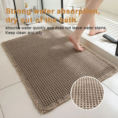Bath Mat Bathroom Rugs Shower Mat Non Slip Waffle Quick Dry Machine Washable Carpet Super Absorbent Waffle Bathroom Mat