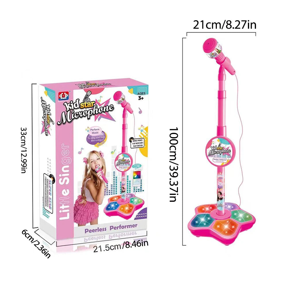 Kids Rocking-Roll Microphone with Stand Karaoke Song Music Instrument Toys Brain-Training Educational Toy Birthday Gift Girl Boy