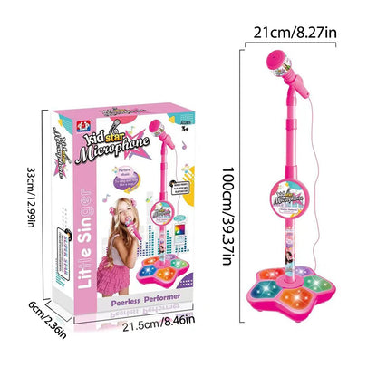 Kids Rocking-Roll Microphone with Stand Karaoke Song Music Instrument Toys Brain-Training Educational Toy Birthday Gift Girl Boy